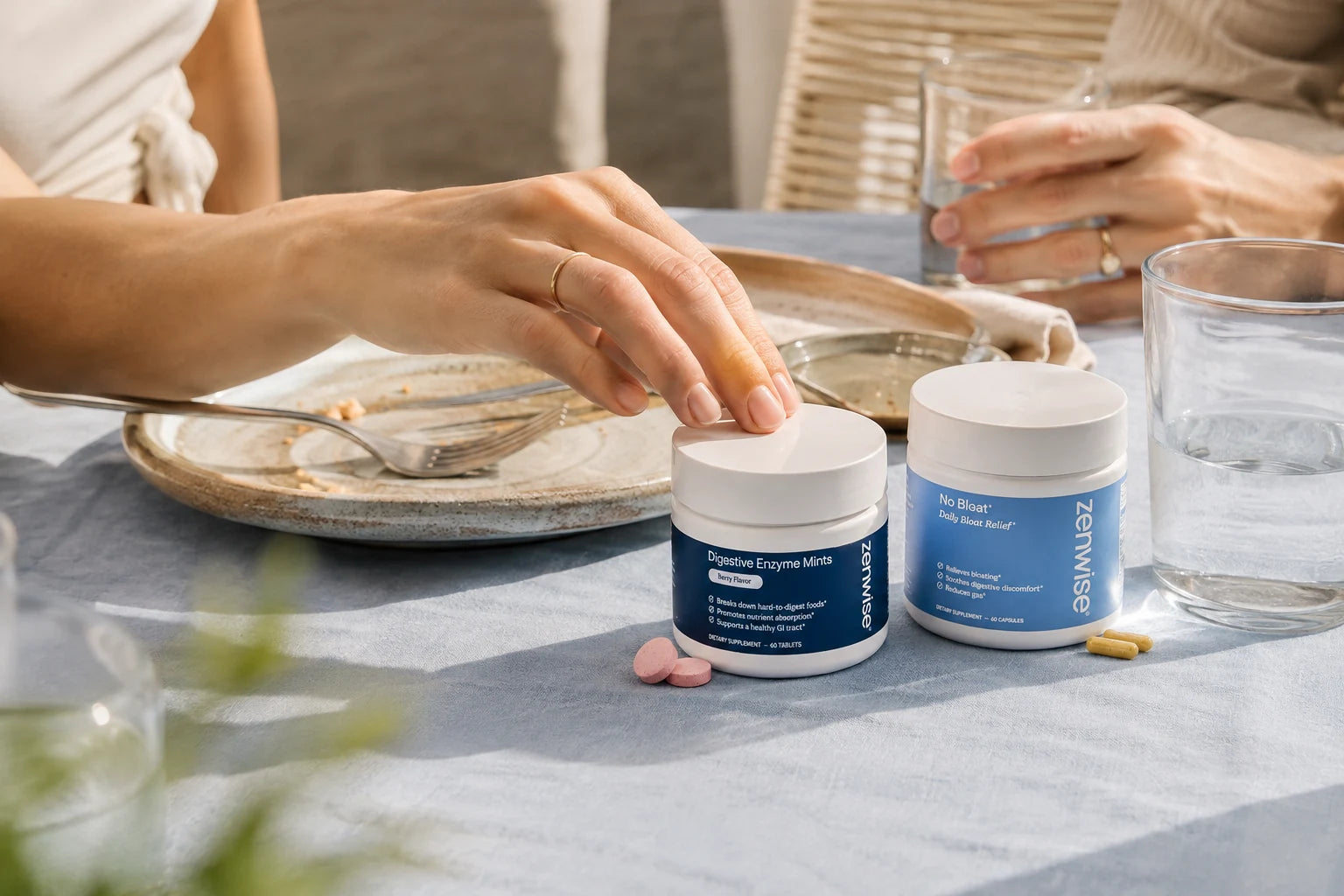 Digestive support at a relaxed brunch table